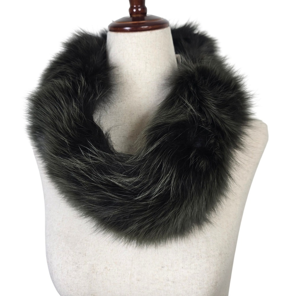 Saks Fifth Avenue Smoke Green Dyed Fox Fur Infinity Scarf Collar NWT Finland